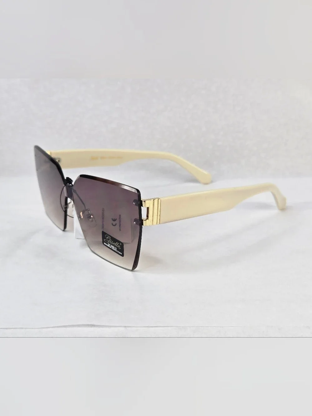 Giselle Rimless Butterfly Sunglasses NWT Gradient Smokey Brown Lens Cream Gold